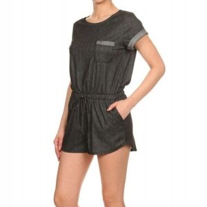 Black Denim Shorts Romper Size Medium Shosho Chambray